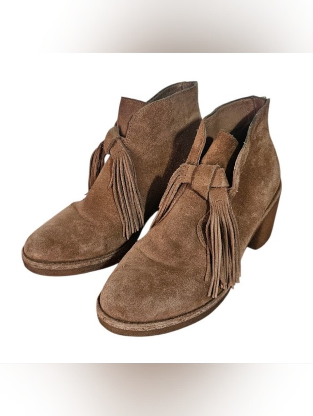 UGG Corin Suede Tassel Ankle Boots Block Heel Boho Brown Western Womens Size 7